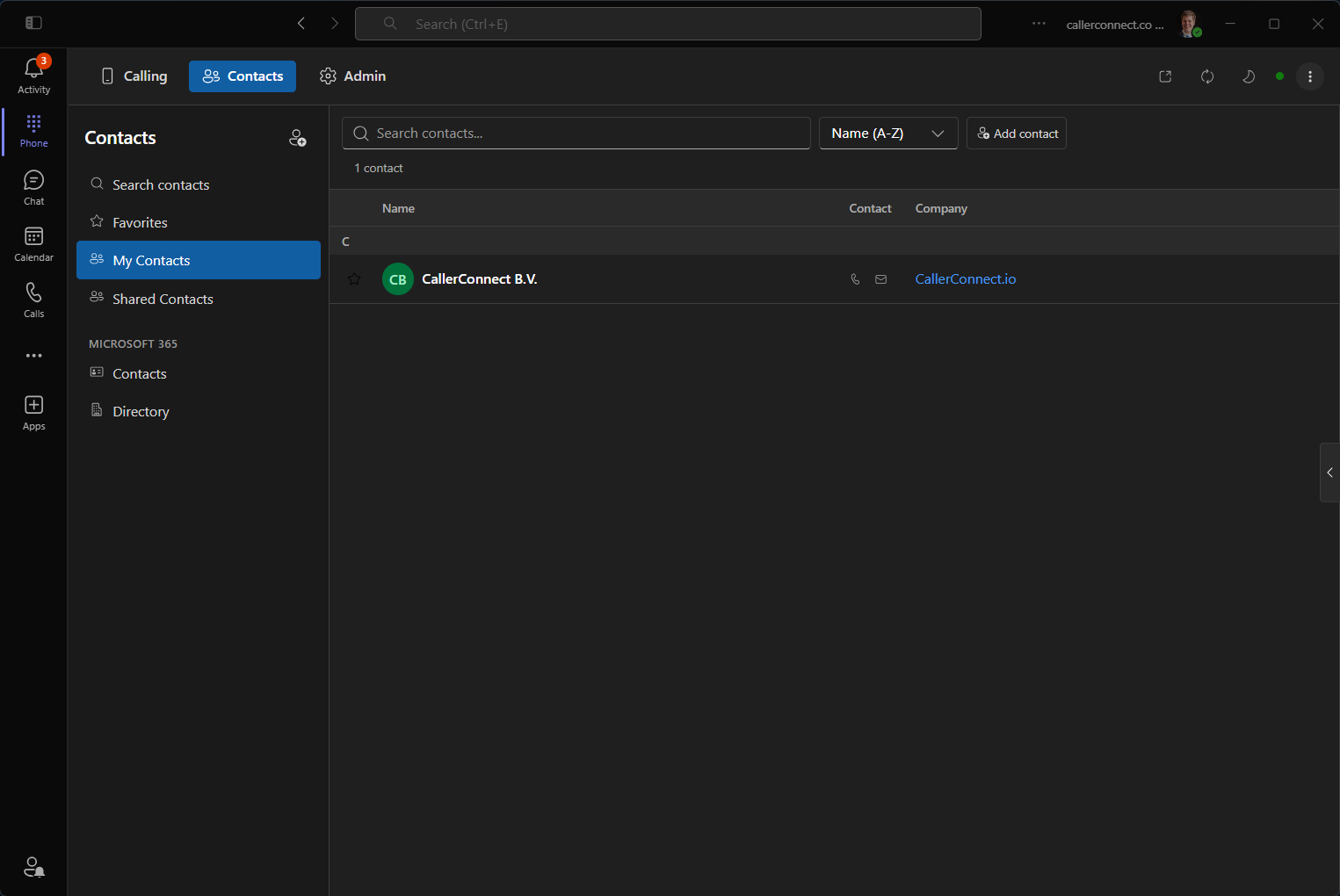 Contacts view with personal, shared and Microsoft 365 sources